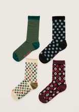 Load image into Gallery viewer, Sea Salt - Gift Box of 4 Geometric Arty Socks in Festivity Mix
