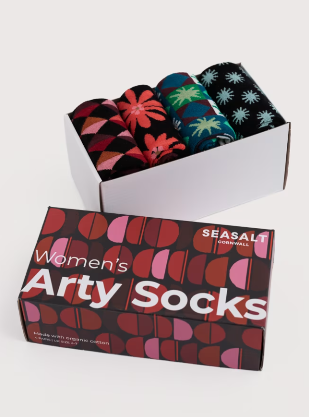 Sea Salt - Gift Box of 4 Geometric Arty Socks in Printmaker Mix