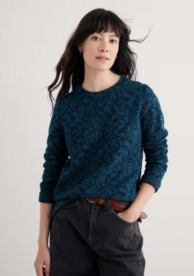 Sea Salt - Gwennol Top in Drawn Seabed Dark Eden