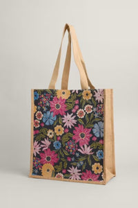 Sea Salt - Jute Shopper - Pattern Flower Mix