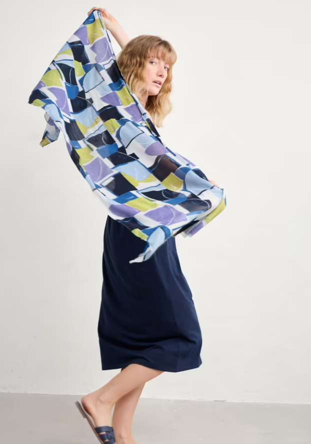 Sea Salt - May Garland Scarf in Block Shapes Bilberry