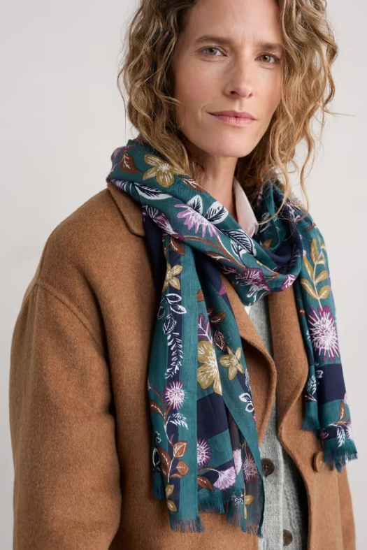 Sea Salt - May Garland Scarf - Bloom Border Dusky Jade