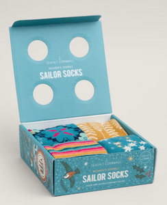 Sea Salt - Sparkly Sailor Socks Box of 4 - Coppertips Mix