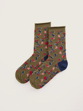 Load image into Gallery viewer, Sea Salt - Organic Cotton Arty Socks in Plant Cuttings Fern Moss
