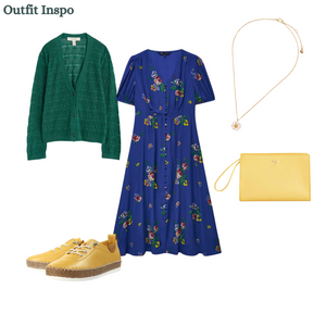Crew Clothing - Lola Tie Back Tea Dress in Blue Folk