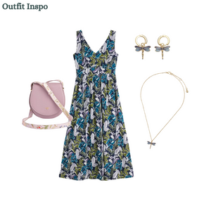 Sea Salt - Polmanter Dress in Linear Leaves Maritime