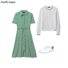 Load image into Gallery viewer, Crew Clothing - Emma Jersey Shirt Dress in Kelly Green Geo Entwined Print
