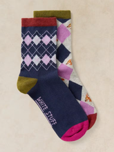 Load image into Gallery viewer, White Stuff - 2 Pack Argyle Squirrel Ankle Socks in Purple Multi
