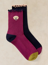 Load image into Gallery viewer, White Stuff - 2 Pack Dog Embroidery Ankle Socks in Navy Multi
