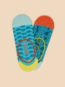 White Stuff - 2 Pack Pineapple No Show Socks - Blue Multi