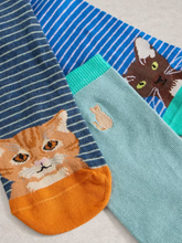 Load image into Gallery viewer, White Stuff - 3 Pack Cat Pals Ankle Socks in Blue Multi
