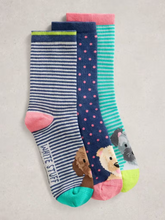Load image into Gallery viewer, White Stuff - 3Pk Dog Pals Ankle Socks in Blue Multi

