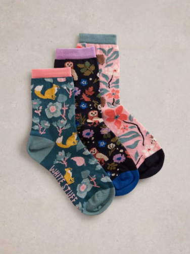 White Stuff - 3 Pack Hedgerow Ankle Socks - Teal Multi