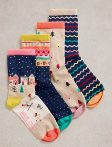 White Stuff - 4PK Christmas Ankle Socks - Navy Multi