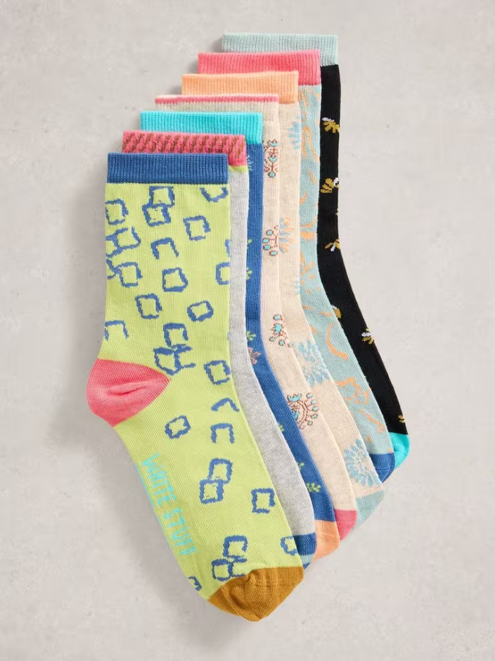 White Stuff - 7Pk Ankle Socks in Blue Multi