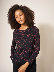 White Stuff - Ana Smock Shoulder Top - Black Print