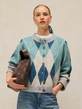 Load image into Gallery viewer, White Stuff - Argyle Check Cardi in Blue Multi
