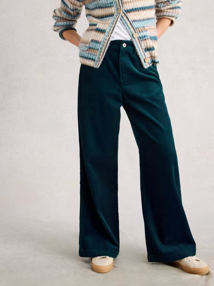 White Stuff - Ayla Cord Wide Leg Trousers in Dark Teal