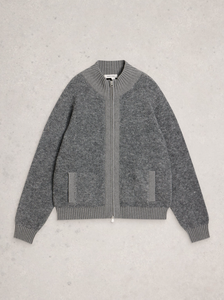 White Stuff - Bobby Boucle Zip Cardi in Mid Grey
