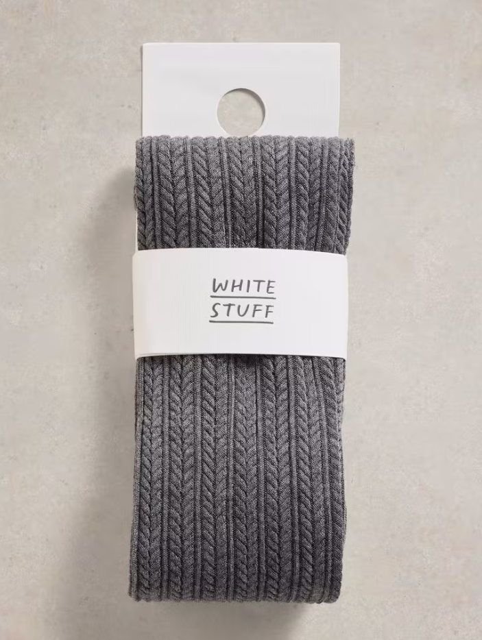 White Stuff - Cara Cable Knit Tights - Mid Grey