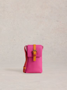 White Stuff - Clara Buckle Leather Phone Bag in Pink Multi