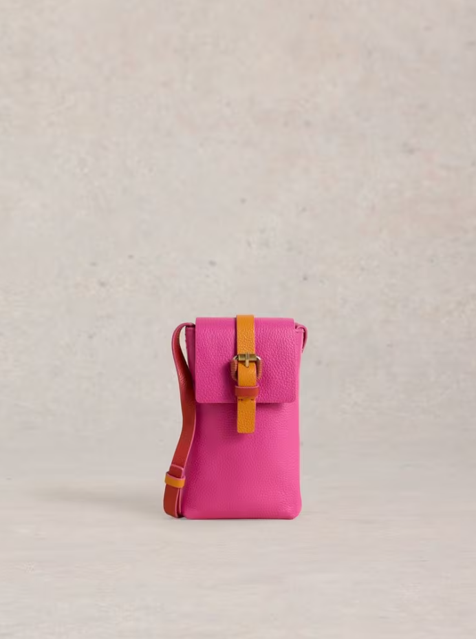 White Stuff - Clara Buckle Leather Phone Bag in Pink Multi