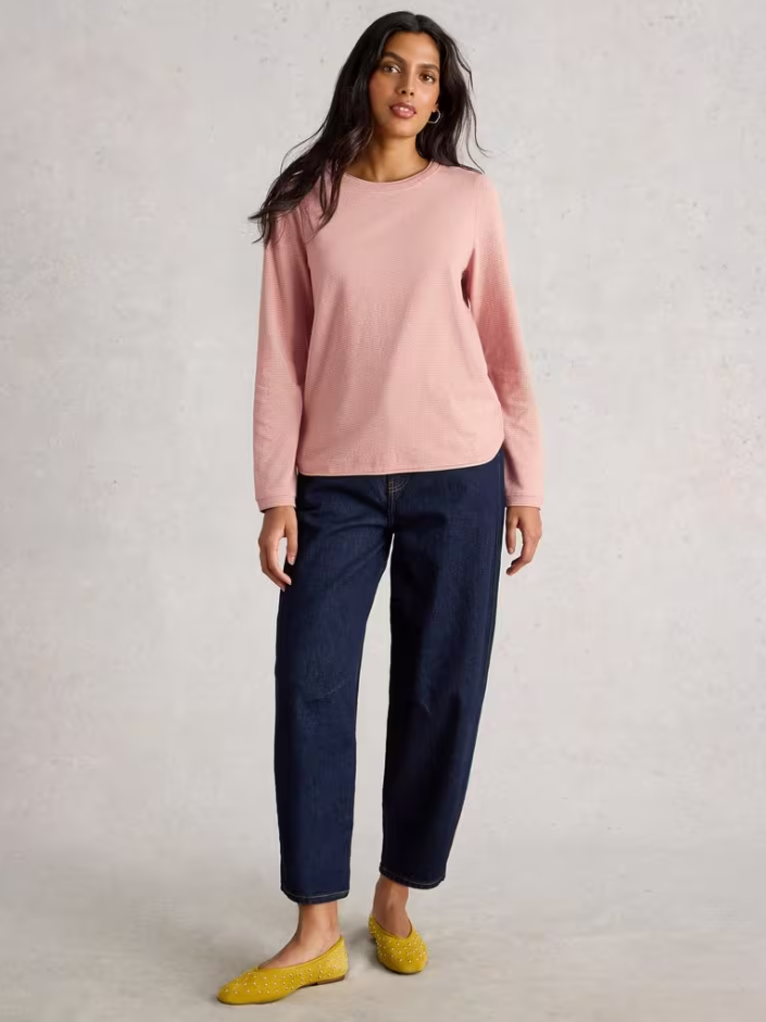 White Stuff - Clara Long Sleeve Sparkle Tee in Dusty Pink