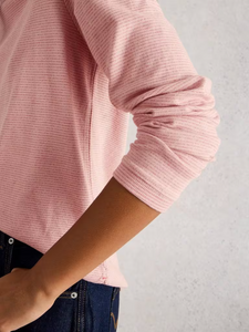White Stuff - Clara Long Sleeve Sparkle Tee in Dusty Pink