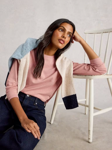 White Stuff - Clara Long Sleeve Sparkle Tee in Dusty Pink