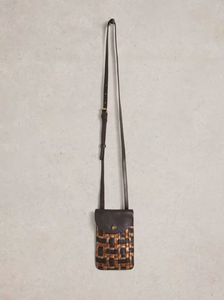 White Stuff - Coco Weave Leather Phone Bag in Brown Multi