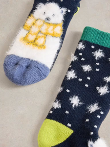 White Stuff - Cosy Polar Bear Cabin Sock - Navy Multi