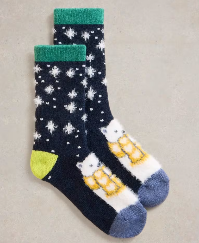 White Stuff - Cosy Polar Bear Cabin Sock - Navy Multi