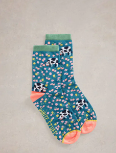 White Stuff - Cow Floral Ankle Socks - Teal Multi