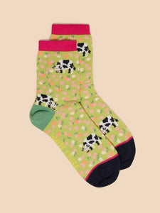 White Stuff - Cow Floral Ankle Socks - Green Multi