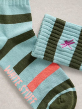Load image into Gallery viewer, White Stuff - Embroidered Dragonfly Rib Socks in Mid Green
