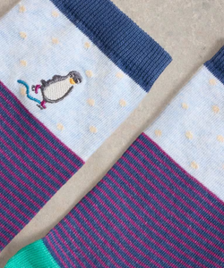 White Stuff - Embroidered Penguin Ankle Socks - Blue Multi