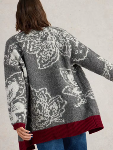 White Stuff - Fiona Floral Longline Cardi - Grey Multi