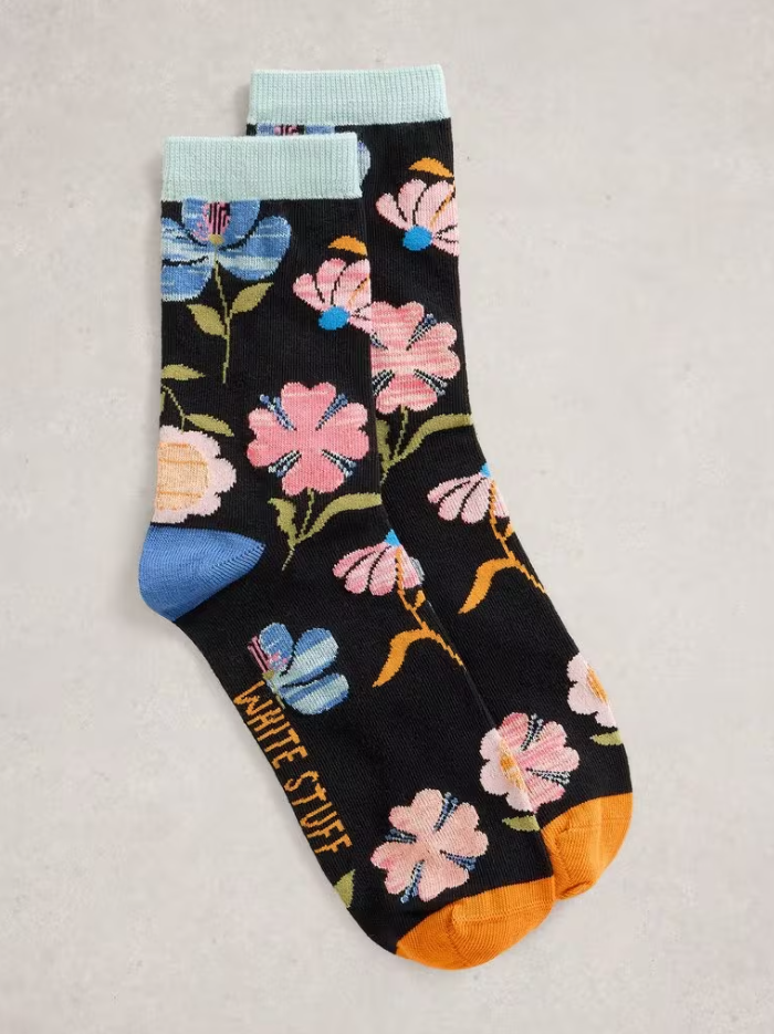 White Stuff - Floral Ankle Sock in Black Multi