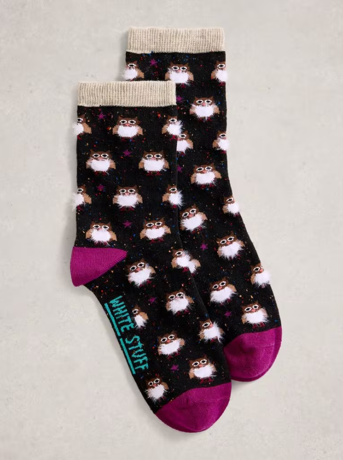 White Stuff - Fluffy Ankle Sock in Black Multi
