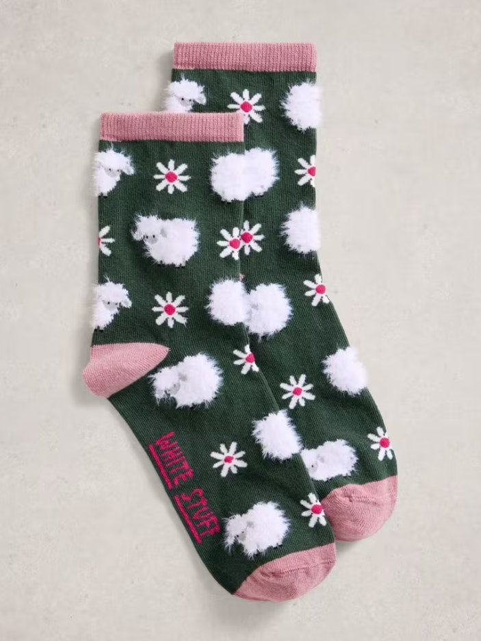 White Stuff - Fluffy Ankle Sock in Dark Green