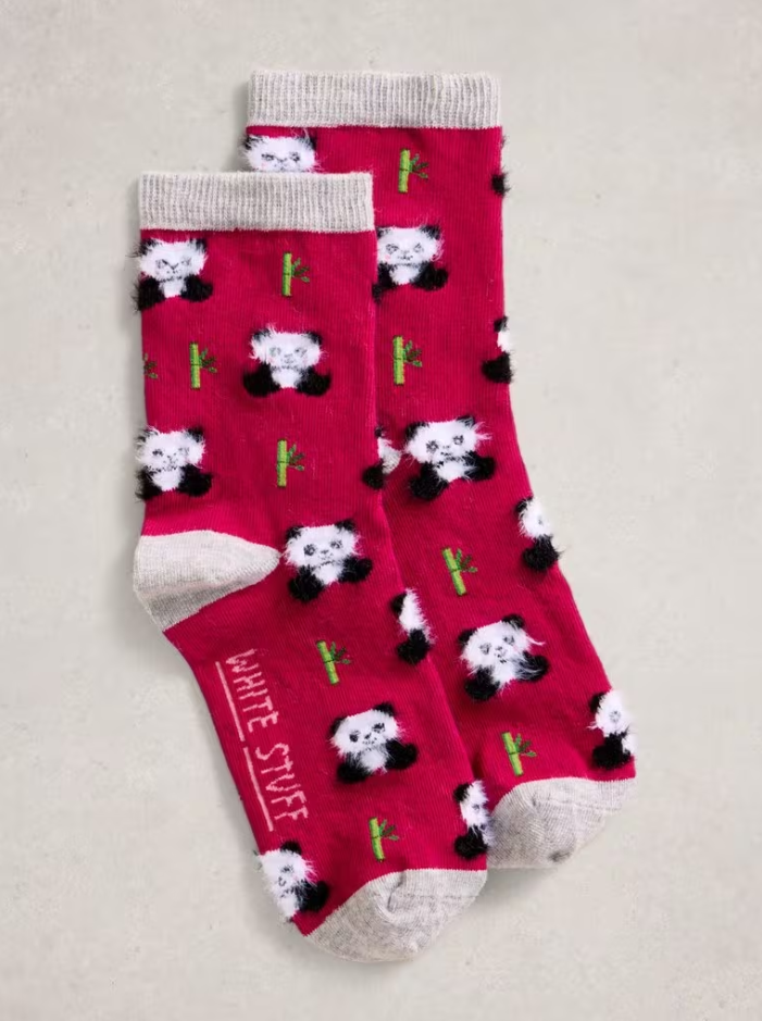 White Stuff - Fluffy Ankle Sock in Dark Pink