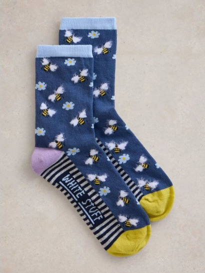 White Stuff - Fluffy Bee Ankle Socks - Navy Multi