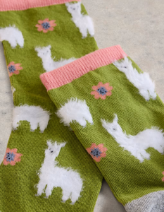 White Stuff - Fluffy Llama Ankle Socks - Green Multi