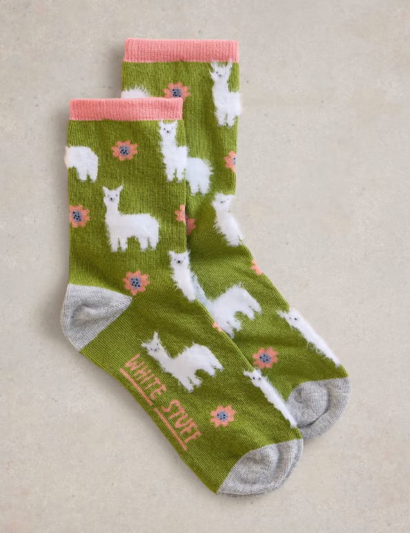 White Stuff - Fluffy Llama Ankle Socks - Green Multi