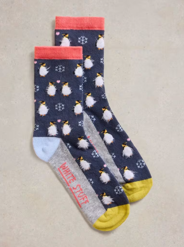 White Stuff - Fluffy Penguin Ankle Socks - Navy Multi