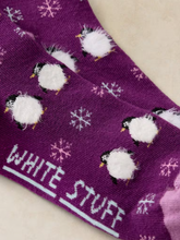 Load image into Gallery viewer, White Stuff - Fluffy Penguin Ankle Socks in Purple Multi
