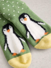 Load image into Gallery viewer, White Stuff - Fluffy Penguin Cabin Socks in Green Multi
