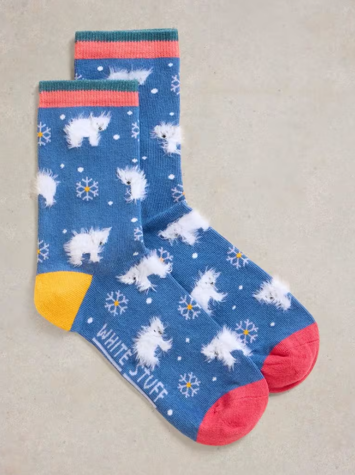 White Stuff - Fluffy Polar Bear Ankle Socks - Blue Multi