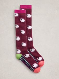 White Stuff - Fluffy Sheep Knee High Socks in Dark Plum
