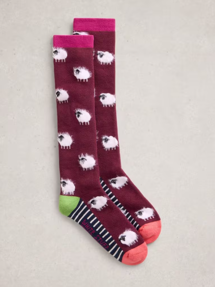 White Stuff - Fluffy Sheep Knee High Socks in Dark Plum